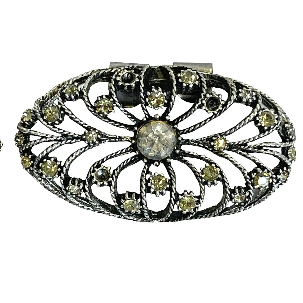 Vintage MUSI Shoe Clips Silver Tone Ornate Design Set Of 2 with‎ Rhinestones